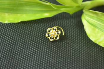 Designer Gold Plated cubic zirconia nose ring or nose pin 1