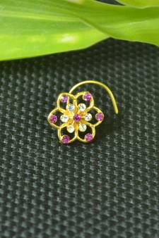 Designer Purple cubic zirconia nose ring or nose pin