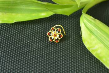 Designer Red cubic zirconia nose ring or nose pin 1