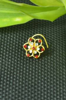 Designer Red cubic zirconia nose ring or nose pin