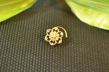 Designer Gold Plated cubic zirconia nose ring or nose pin 1