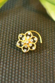 Designer Gold Plated cubic zirconia nose ring or nose pin