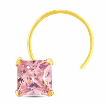 Pink Designer Square Stone Gold Plated cubic zirconia nose ring or nose pin 1