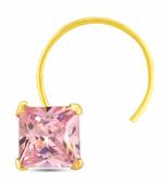 Pink Designer Square Stone Gold Plated cubic zirconia nose ring or nose pin
