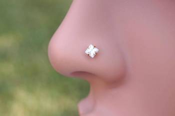Designer Square Stone Gold Plated cubic zirconia nose ring or nose pin 1