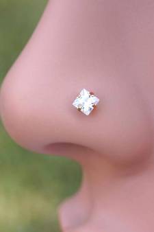 Designer Square Stone Gold Plated cubic zirconia nose ring or nose pin