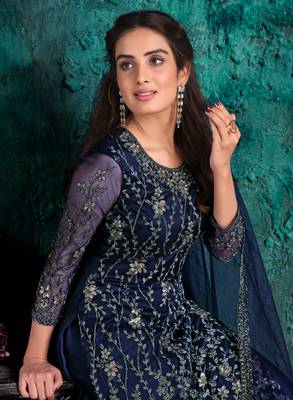 Navy-blue embroidered net salwar 2