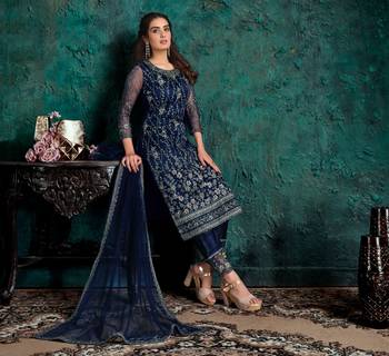 Navy-blue embroidered net salwar 4