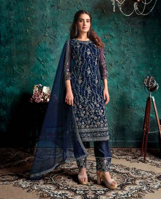 Navy-blue embroidered net salwar 1