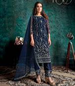 Navy-blue embroidered net salwar