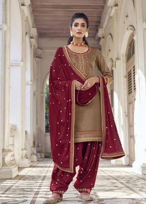 Dark-cream resham embroidery silk blend salwar 1