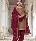 Dark-cream resham embroidery silk blend salwar