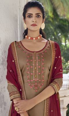 Dark-cream resham embroidery silk blend salwar 2