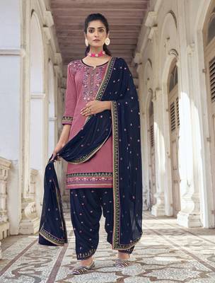 Pink resham embroidery silk blend salwar 1