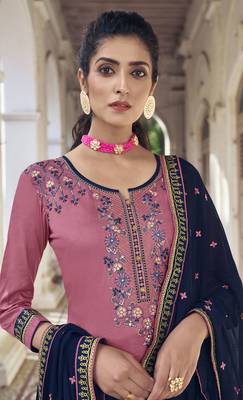 Pink resham embroidery silk blend salwar 2