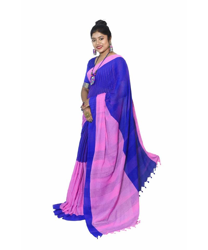 multicolor PURE COTTON Checked JHARNA SAREE WITH BLOUSE PIECE