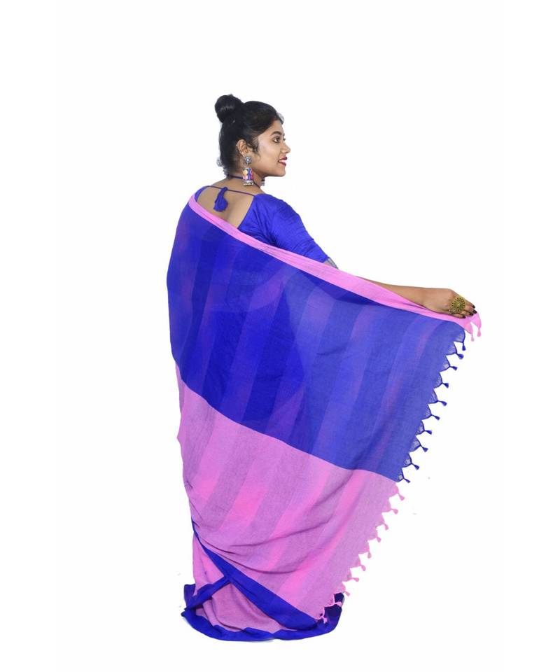 multicolor PURE COTTON Checked JHARNA SAREE WITH BLOUSE PIECE