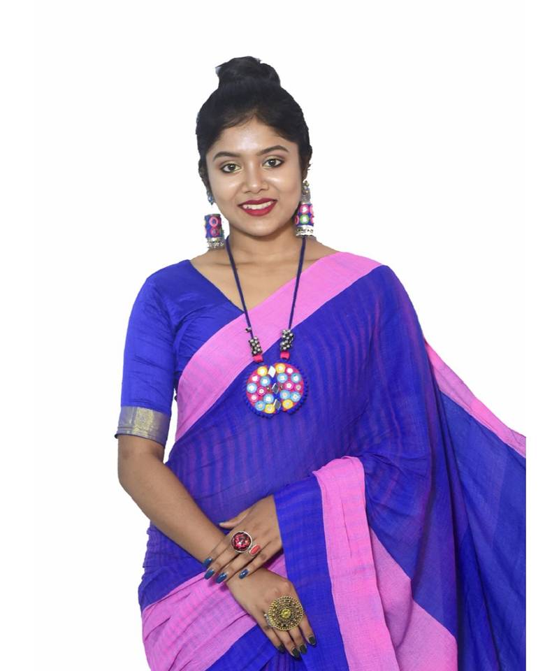 multicolor PURE COTTON Checked JHARNA SAREE WITH BLOUSE PIECE