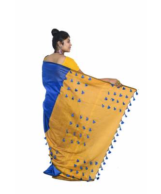 multicolor Cotton Silk designer_pallu Pompom Saree WithBlouse Pieces. 2