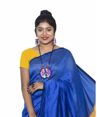 multicolor Cotton Silk designer_pallu Pompom Saree WithBlouse Pieces. 3