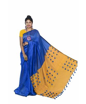 multicolor Cotton Silk designer_pallu Pompom Saree WithBlouse Pieces. 1