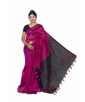 multicolor Cotton Silk designer_pallu Pompom Saree WithBlouse Pieces. 1