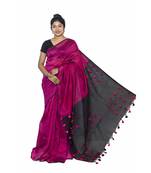 multicolor Cotton Silk designer_pallu Pompom Saree WithBlouse Pieces.