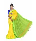 multicolor Cotton Silk Plain Handloom Saree With Blouse Pieces.