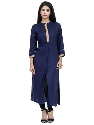 Ethnic Girls Gota Work Navy Blue Rayon Kurta 1