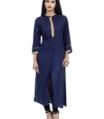 Ethnic Girls Gota Work Navy Blue Rayon Kurta