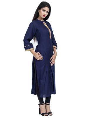 Ethnic Girls Gota Work Navy Blue Rayon Kurta 2