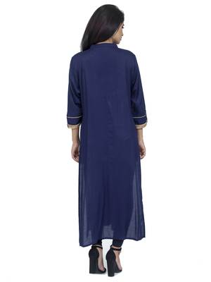 Ethnic Girls Gota Work Navy Blue Rayon Kurta 3