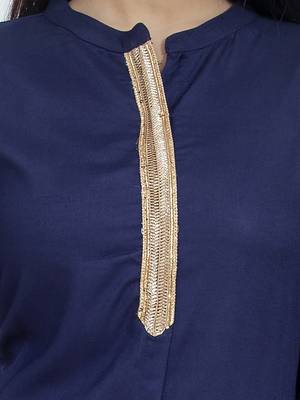 Ethnic Girls Gota Work Navy Blue Rayon Kurta 4