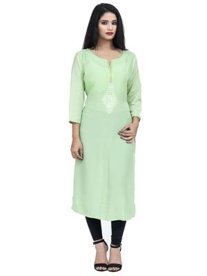 Ethnic Girls Embroidered Muslin Green Kurta 1
