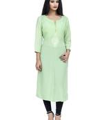 Ethnic Girls Embroidered Muslin Green Kurta