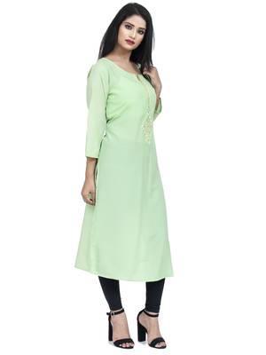 Ethnic Girls Embroidered Muslin Green Kurta 2
