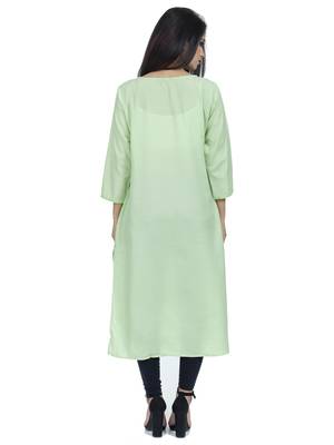 Ethnic Girls Embroidered Muslin Green Kurta 3