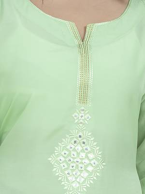 Ethnic Girls Embroidered Muslin Green Kurta 4