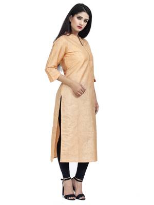 Ethnic Girls Embellished Chanderi Silk Peach Kurta 2