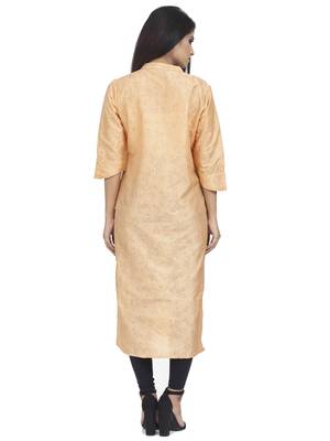 Ethnic Girls Embellished Chanderi Silk Peach Kurta 3