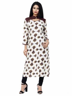 Ethnic Girls Brown Print Rayon Kurta 1