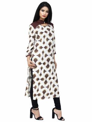 Ethnic Girls Brown Print Rayon Kurta 2