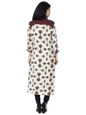 Ethnic Girls Brown Print Rayon Kurta 4