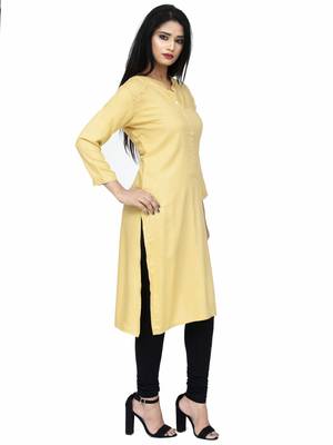 Ethnic Girls Printex Solid Beige Rayon Kurta Kurti 2