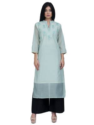 Ethnic Girls Green Chanderi Silk Kurta with Embroidery 1