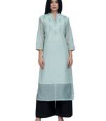 Ethnic Girls Green Chanderi Silk Kurta with Embroidery