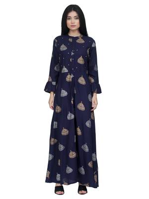 Ethnic Girls Navy Blue Kurta Kurti with Gold Beads 1