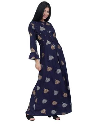 Ethnic Girls Navy Blue Kurta Kurti with Gold Beads 2