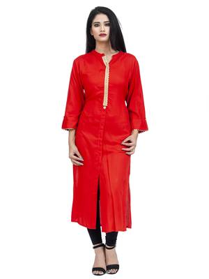 Ethnic Girls Gota Work Red Rayon Kurta 1