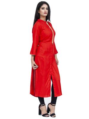 Ethnic Girls Gota Work Red Rayon Kurta 2